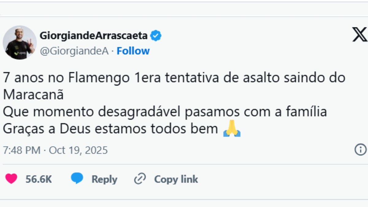 Arrascaeta sofre tentativa de assalto ao sair do Maracanã Arrascaeta sofre tentativa de assalto ao sair do Maracanã