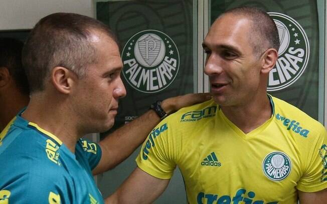 Eduardo Baptista, técnico do Palmeiras e o goleiro Fernando Prass