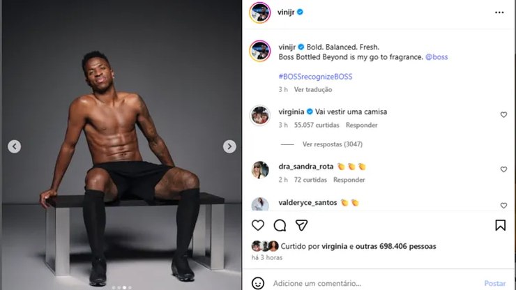 Vini Jr posa sem camisa em publi e leva "bronca" de Virginia