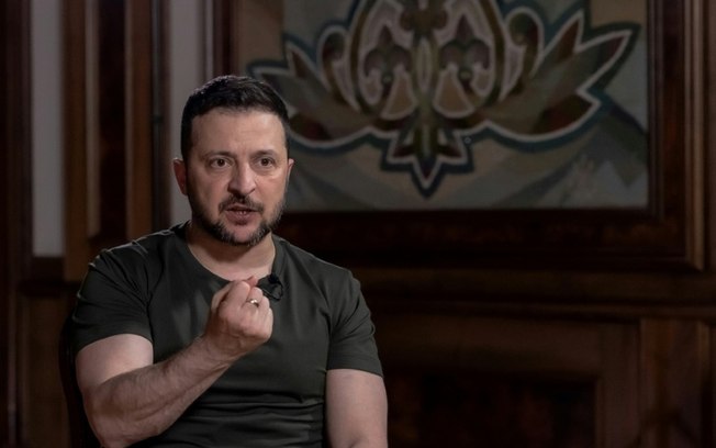 O presidente da Ucrânia, Volodimir Zelensky, em uma entrevista exclusiva à AFP em Kiev, 17 de maio de 2024