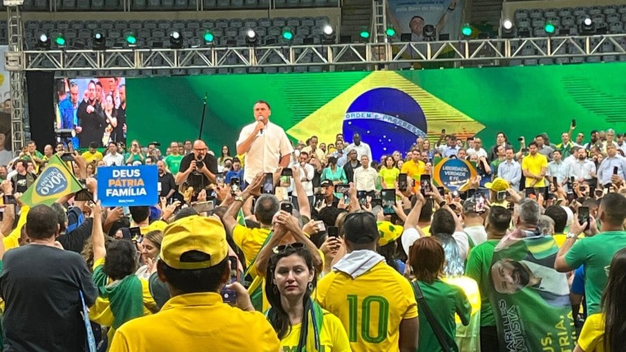 Bolsonaro na convenção do PL, evento no qual convocou a militância para ir às ruas no Sete de Setembro