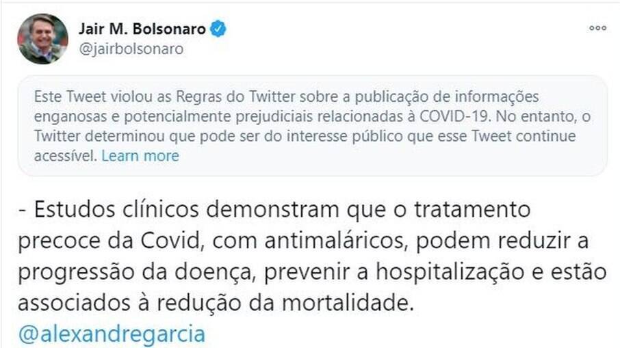 Captura de tela do tuíte do presidente Jair Bolsonaro