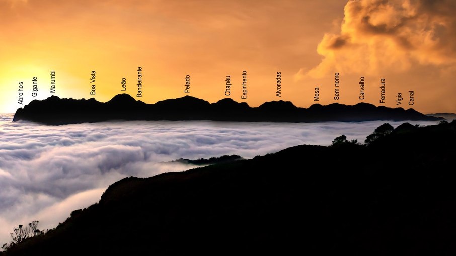 Silhueta da Serra do Marumbi, onde é possível ver os cumes da travessia Alfa Ômega.
