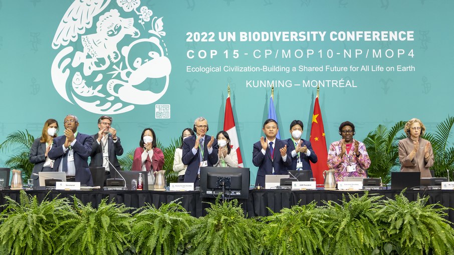 O secretariado da Convenção sobre Diversidade Biológica, durante a Conferência das Nações Unidas sobre Biodiversidade (COP15) em Montreal, no Canadá, após a aprovação do Acordo Kunming-Montreal