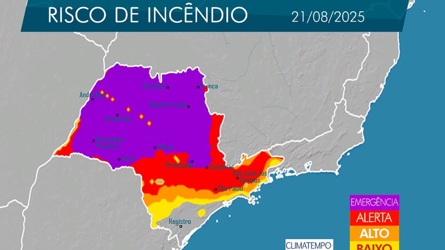 Previsão do Mapa de Fogo da Defesa Civil para quinta-feira (21)