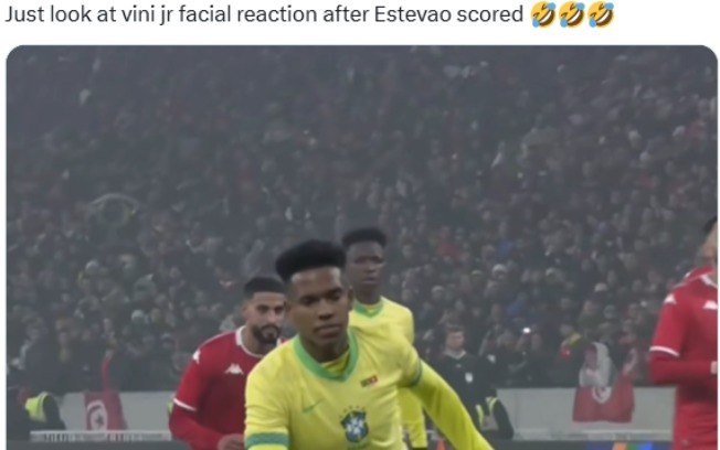 Vini Jr. reage a pênalti anotado por Estêvão Vini Jr. reage a pênalti anotado por Estêvão