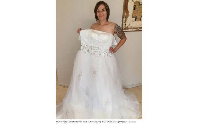 Belinda colocou novamente seu vestido de noiva após emagrecer mais de 50 kg e se espantou com a mudança