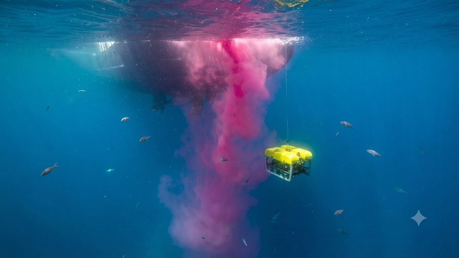Pesquisadores americanos liberaram 62 mil litros de hidróxido de sódio no Golfo do Maine e tingiram a água de rosa para acompanhar o produto
