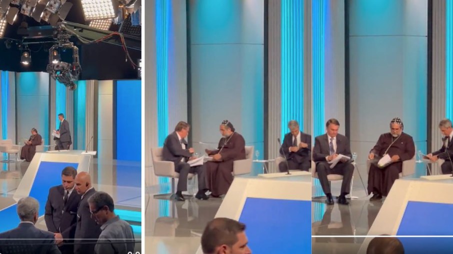 Padre Kelmon entrega 'roteiro' a Bolsonaro no intervalo do debate da Globo