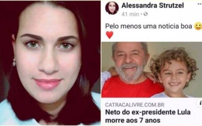 Blogueira comemorou a morte do neto de Lula em suas redes sociais