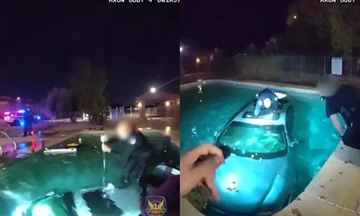 Vídeo mostra resgate de motorista que ficou preso em carro submerso em piscina