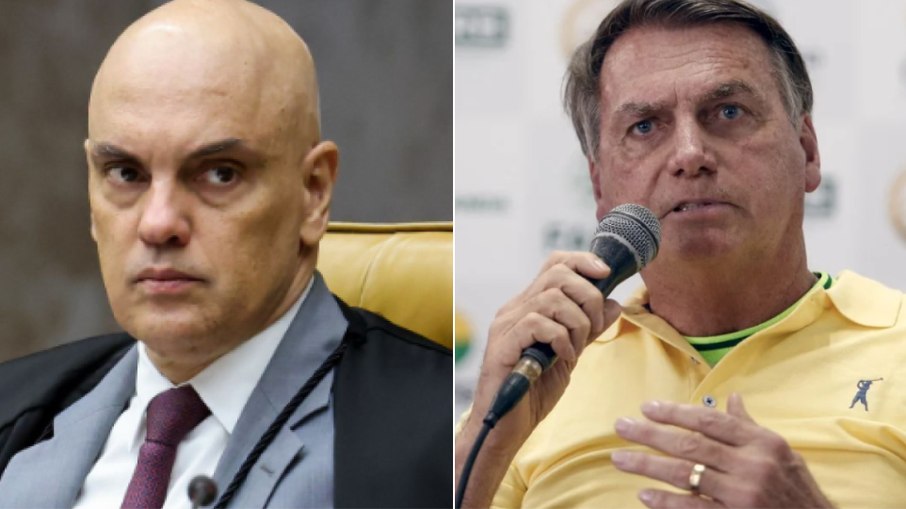 Alexandre de Moraes (à esquerda) e Jair Bolsonaro (à direita)