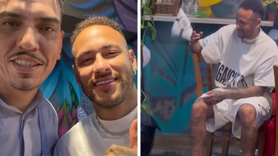 Chef Danillo Nascimento e Neymar; jogador brincou com bandeira do time Chef Danillo Nascimento e Neymar; jogador brincou com bandeira do time