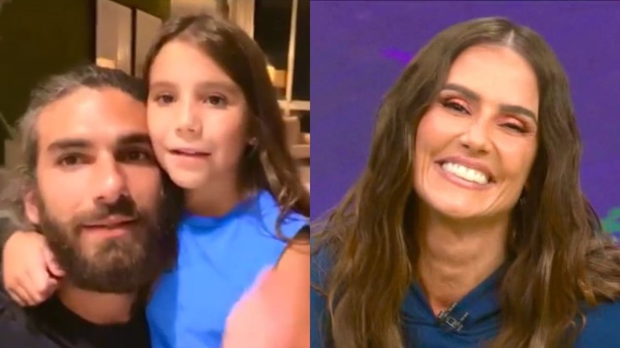 Deborah Secco foi homenageada por filha e marido durante o 'Tá na Copa'