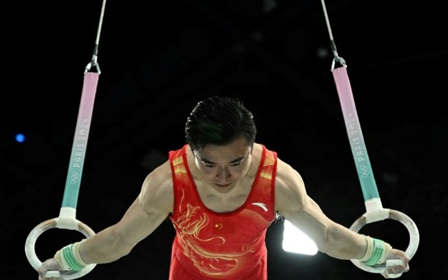 O chinês Liu Yang durante a final das argolas na ginástica dos Jogos Olímpicos de Paris O chinês Liu Yang durante a final das argolas na ginástica dos Jogos Olímpicos de Paris