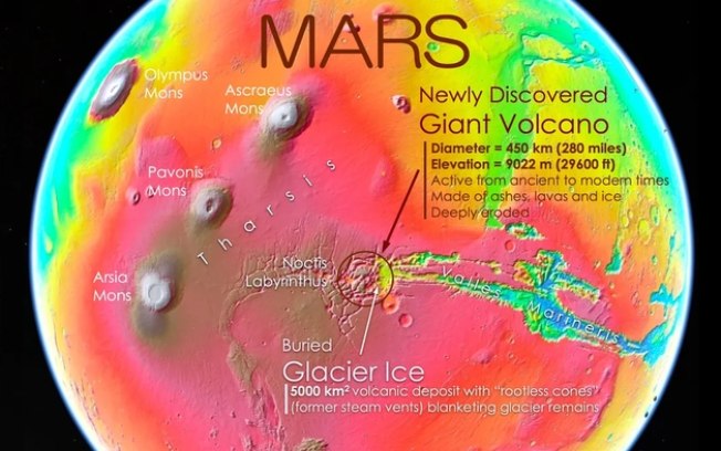 Descoberto vulcão em Marte que ficou escondido por 50 anos
