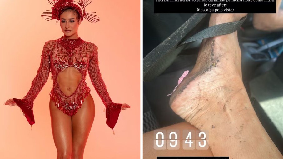 Bruna Griphao mostra pés após estreia como musa do Salgueiro no Carnaval