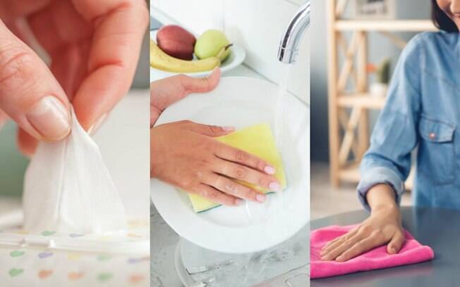 Entre as indicações de produtos para limpar a casa estão os wipes e as esponjas e panos que contêm íons de prata 