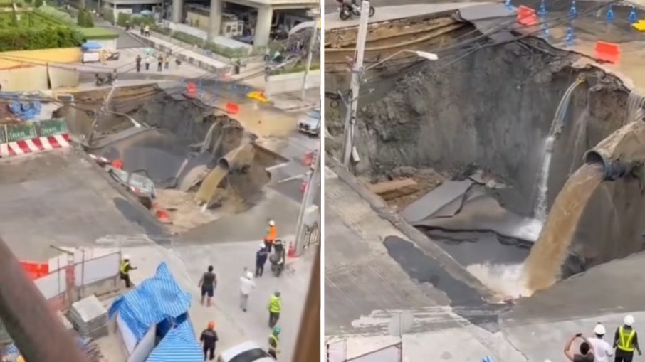 Vídeo mostra cratera gigante abrindo em avenida de Bangkok