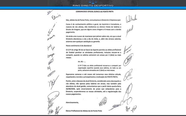 Ponte Preta entra em greve após meses de salários atrasados Ponte Preta entra em greve após meses de salários atrasados
