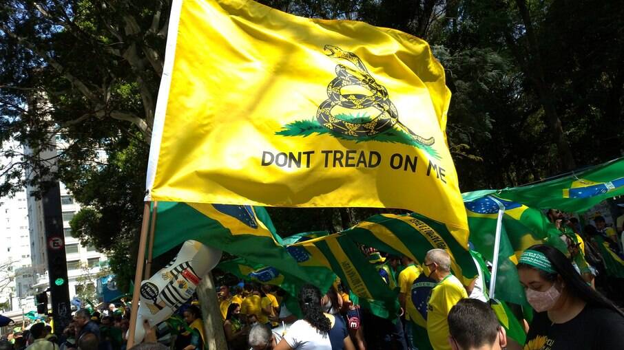 Bandeira de Gadsden nos atos do dia 7 de setembro