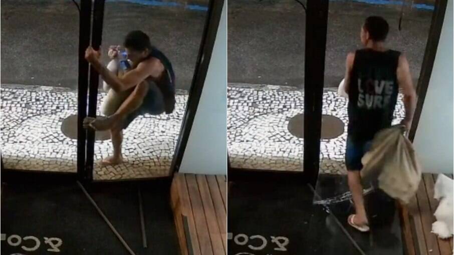 Homem arromba porta de vidro de padaria para roubar estabelecimento em Botafogo