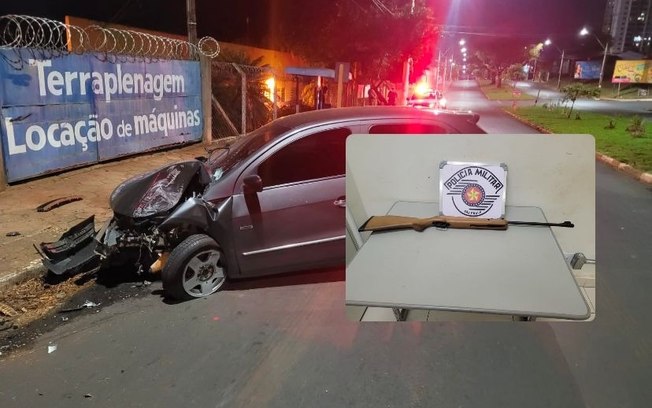 Motorista suspeito de embriaguez ao volante é detido com espingarda após colidir carro em poste no São Geraldo Motorista suspeito de embriaguez ao volante é detido com espingarda após colidir carro em poste no São Geraldo