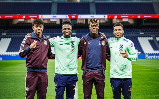 Imagem dos jogadores no estádio do Real Madrid