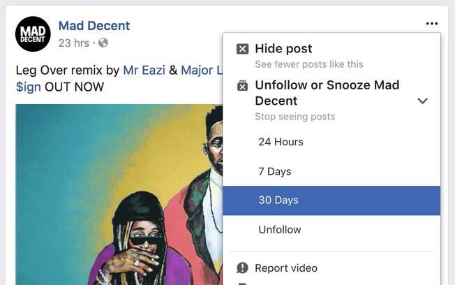 Snooze permite silenciar publicações de amigos, páginas ou grupos no Facebook por até um mês