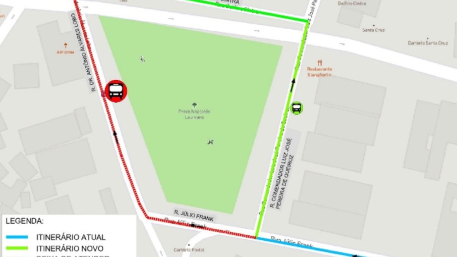 Mapa do novo itinerário do transporte coletivo na região