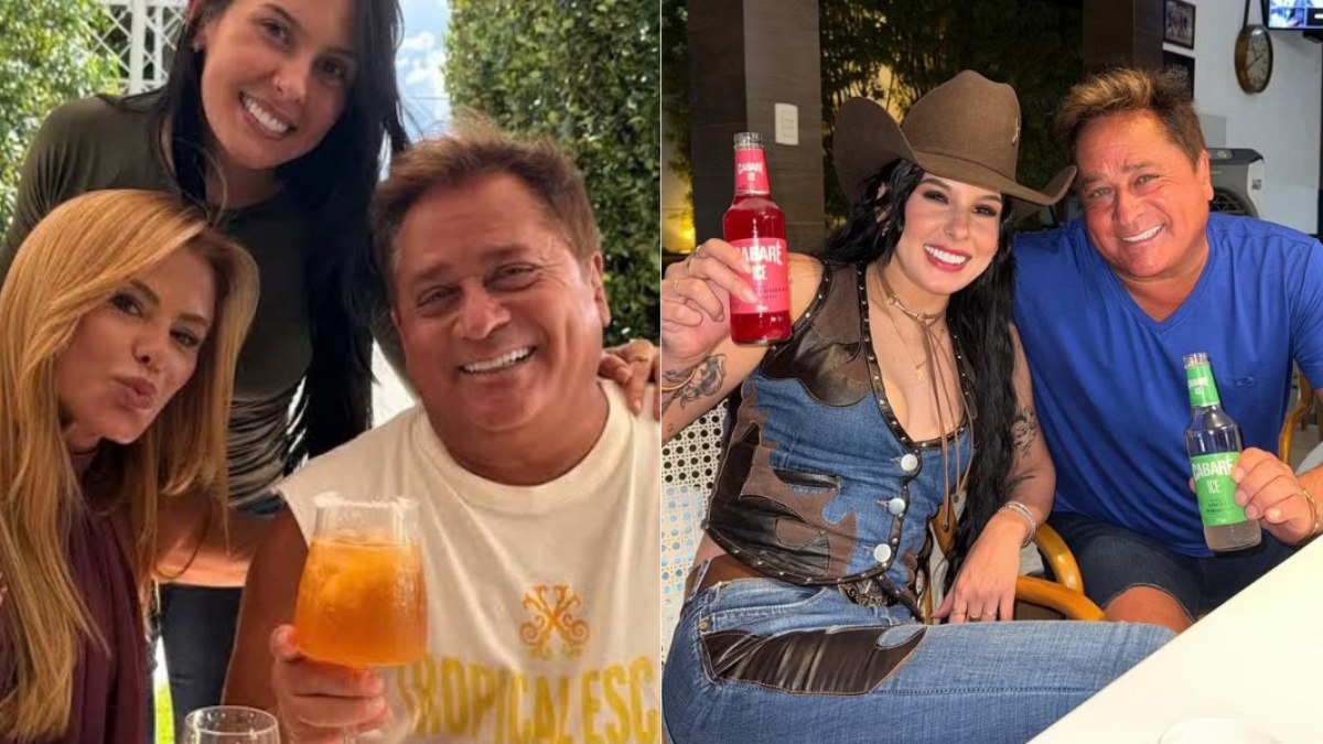 Poliana Rocha, Ana Castela e Leonardo à esquerda. Ana Castela e Leonardo à direita.