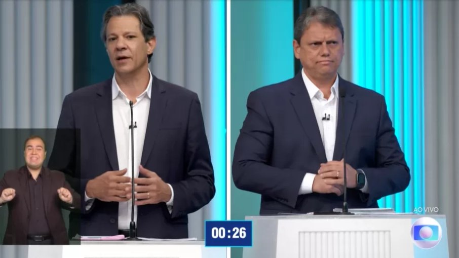 Fernando Haddad (PT) e Tarcísio Freitas (PL), candidatos ao governo de SP, se enfrentam novamente nesta quinta