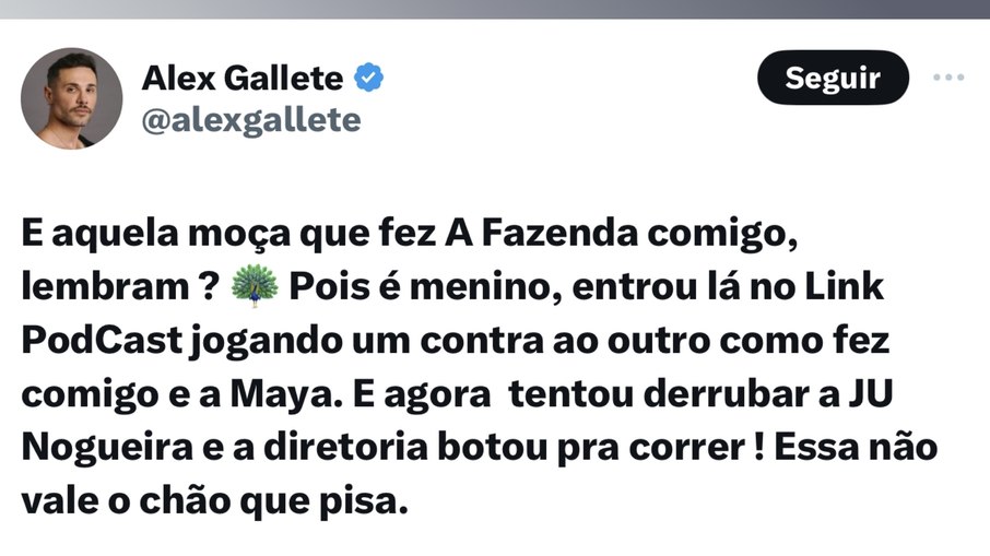 Print do post de Alex Gallete no X/Twitter