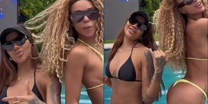 Ludmilla e Brunna Gonçalves dançam juntas de biquíni na piscina