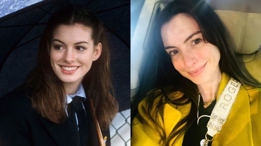 Antes e depois da atriz norte-americana Anne Hathaway