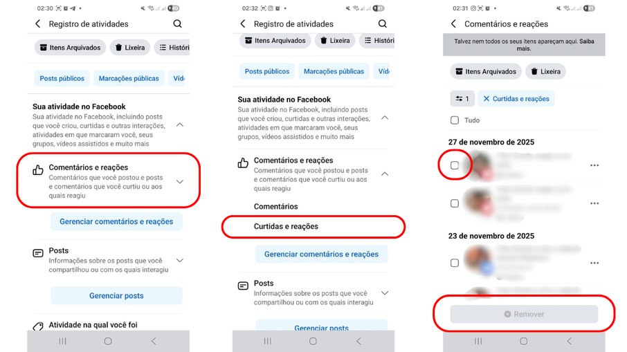 Como remover uma curtida ou reação