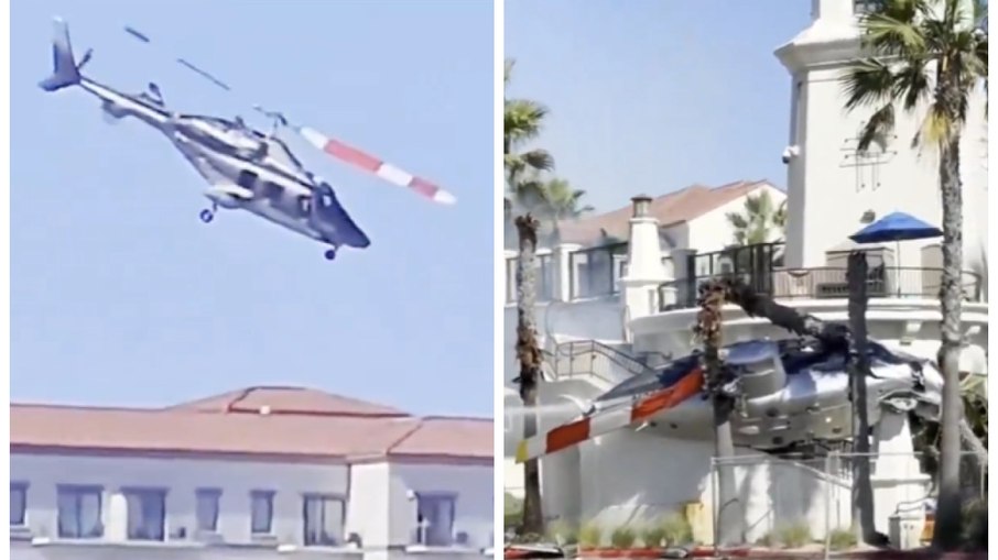 Um helicóptero perdeu o controle enquanto sobrevoava Huntington Beach, uma praia popular na Califórnia.