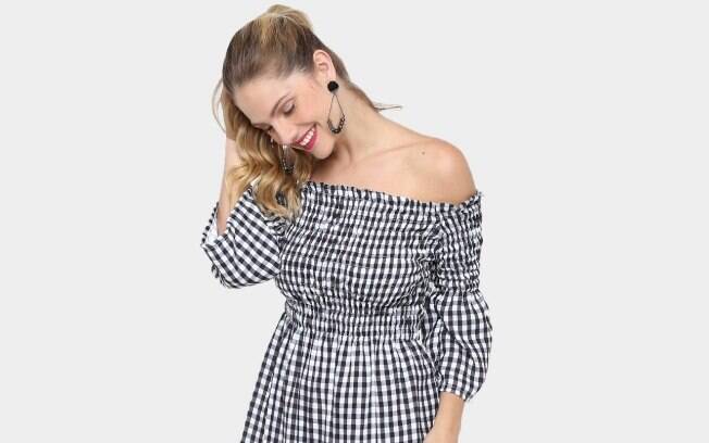 Vestido Água Viva Ombro a Ombro Curto Vichy por R$ 59,90 na promoção