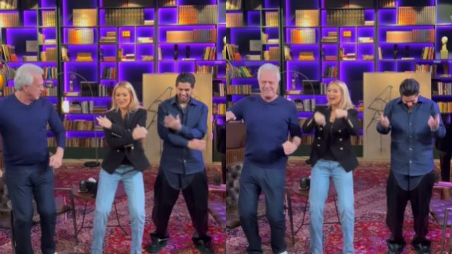 Pedro Bial faz dancinha com Virginia e Zé Felipe nos bastidores do programa