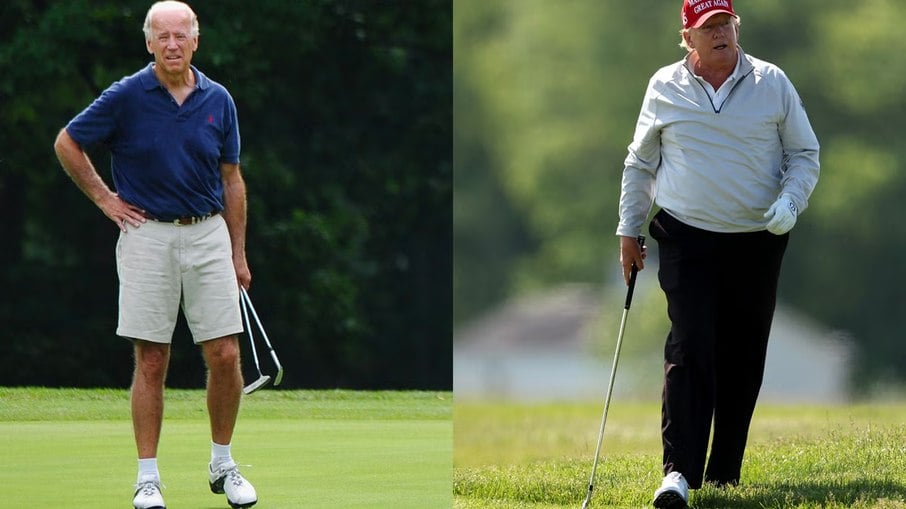 Biden e Trump jogando golfe