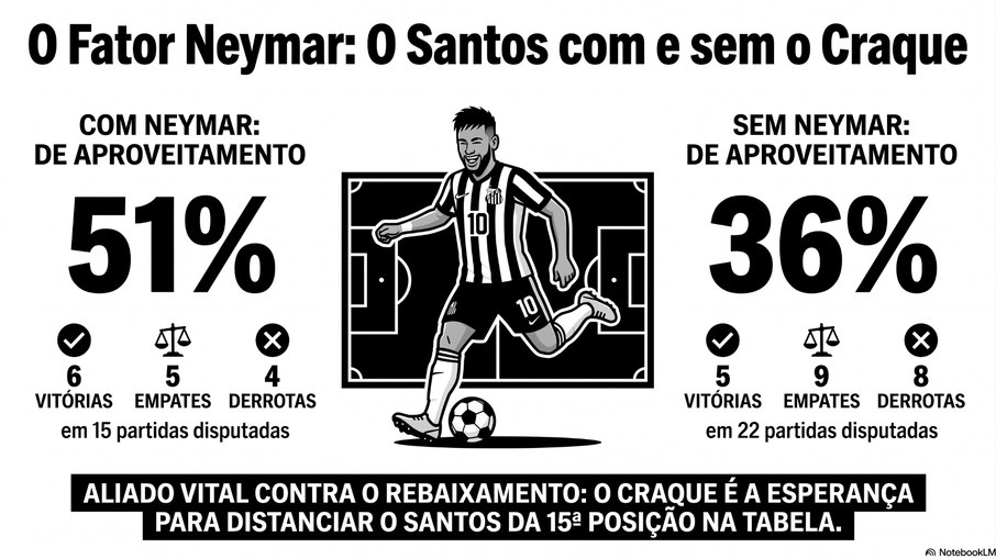 O Santos tem um aproveitamento melhor com a presença de Neymar