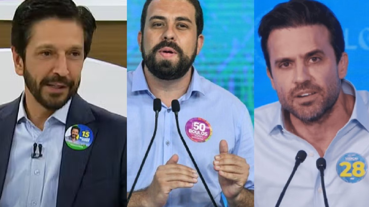 Candidatos Ricardo Nunes, Guilherme Boulos e Pablo Marçal