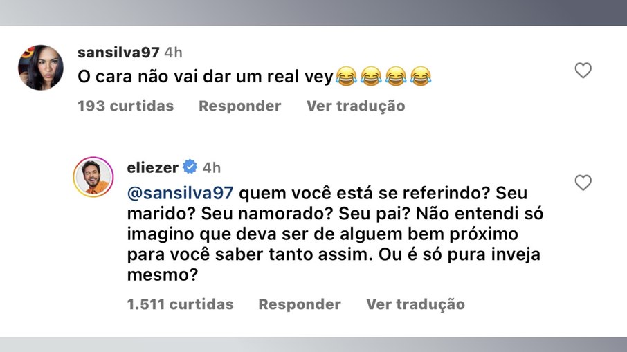 Print do comentário no perfil de Eliezer Neto 