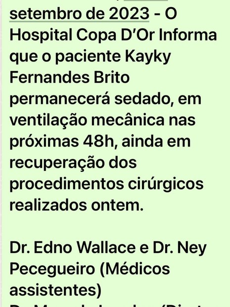 Boletim médico de Kayky Brito - terça-feira (5)