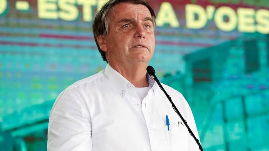 Presidente Jair Bolsonaro (sem partido) durante inauguração da Ferrovia Norte-Sul, Trecho São Simão/GO