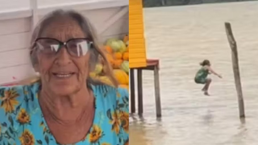 Idosa de 81 anos surpreende com saltos ousados em rio Idosa de 81 anos surpreende com saltos ousados em rio