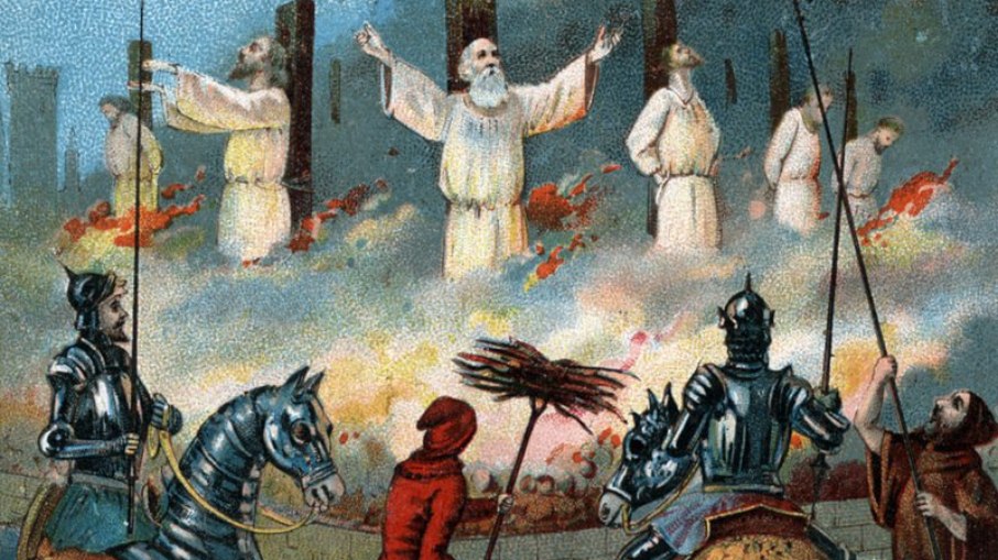 Ilustração de Jacques de Molay, último Mestre dos Cavaleiros Templários, queimado na fogueira pelo rei Filipe IV da França Ilustração de Jacques de Molay, último Mestre dos Cavaleiros Templários, queimado na fogueira pelo rei Filipe IV da França