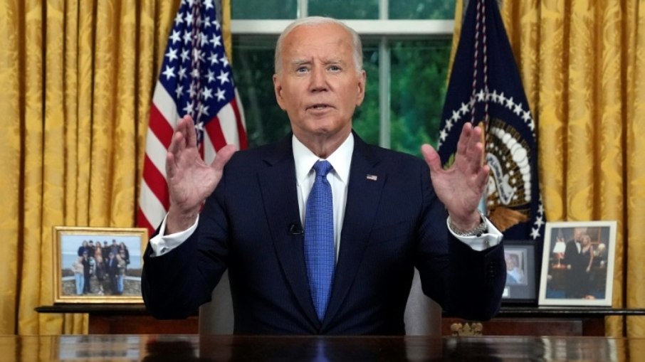 O presidente Joe Biden discursa no Salão Oval, 24 de julho de 2024