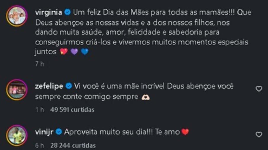 Virginia recebe recado de Zé Felipe e Vini Jr Virginia recebe recado de Zé Felipe e Vini Jr