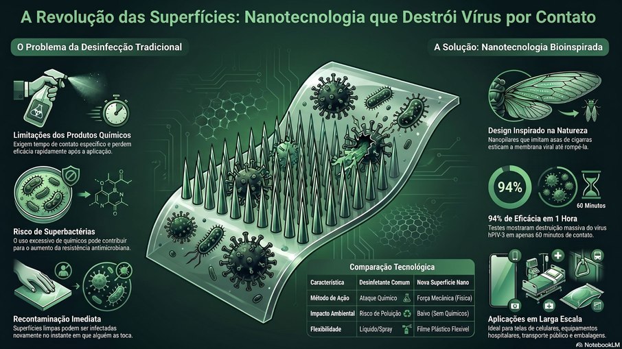 Superfície que rompe vírus pode reduzir contágio em massa Superfície que rompe vírus pode reduzir contágio em massa